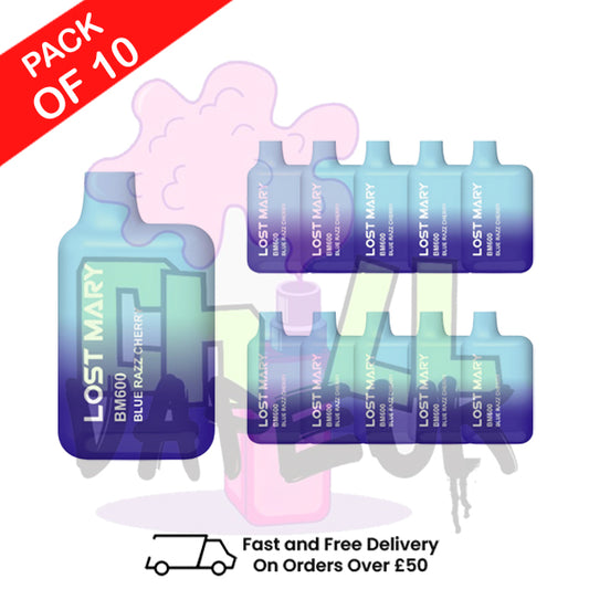 Blue Razz Cherry (NEW) - Lost Mary 600 Puff Bars Pack Of 10 BM600 Disposable