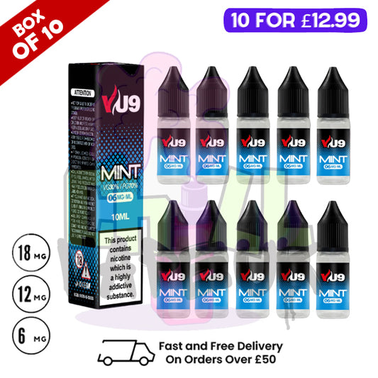 Mint VU9 E-Liquid Juice 10ml Nic Eliquid - 10 x 10ML Bundle