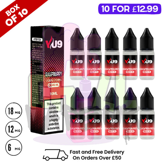 Raspberry VU9 E-Liquid Juice 10ml Nic Eliquid - 10 x 10ML Bundle