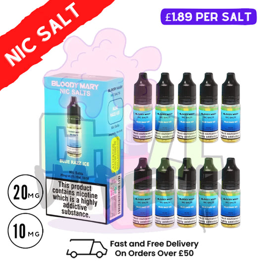 Blue Razz ICE - Bloody Mary Nic Salt Box of 10
