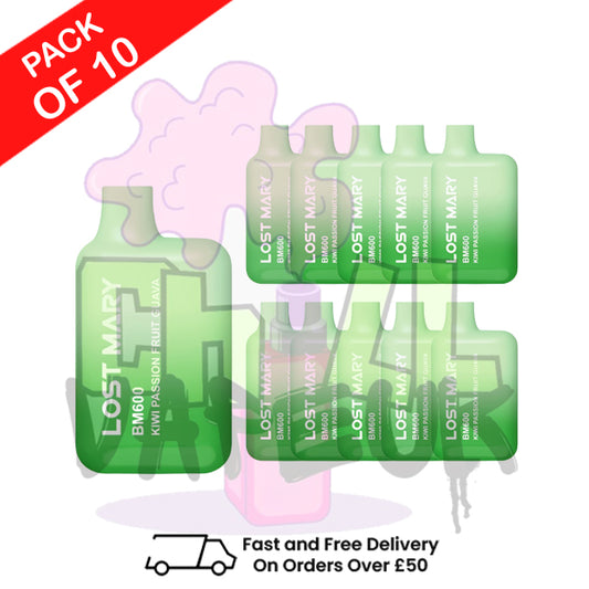 Kiwi Passionfruit Guava - Lost Mary 600 Puff Bars Pack Of 10 BM600 Disposable