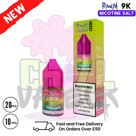 Blue Sour Raspberry RandM Tornado 9000 Nic Salt 10ml eLiquid - £1.99