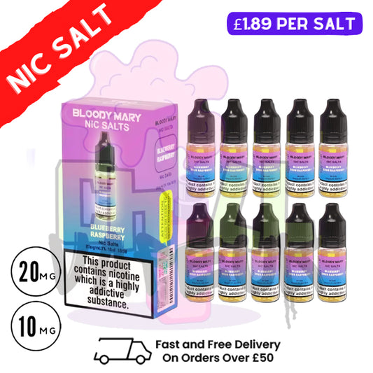 Blueberry Raspberry Bloody Mary Nic Salt Box of 10