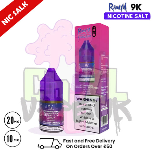 Strawberry Raspberry Cherry ICE RandM Tornado 9000 Nic Salt
